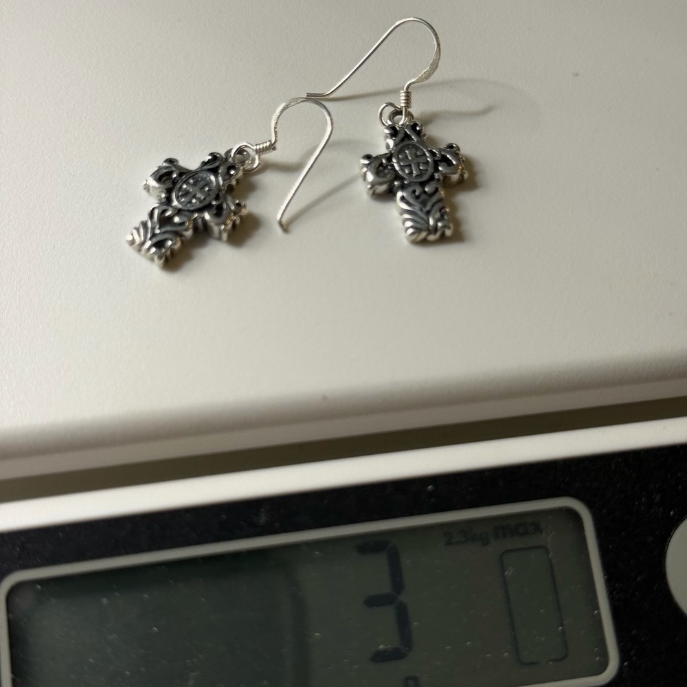 NEW Sterling Silver 925 Cross Filigree Hook Earrings - Picture 4 of 4